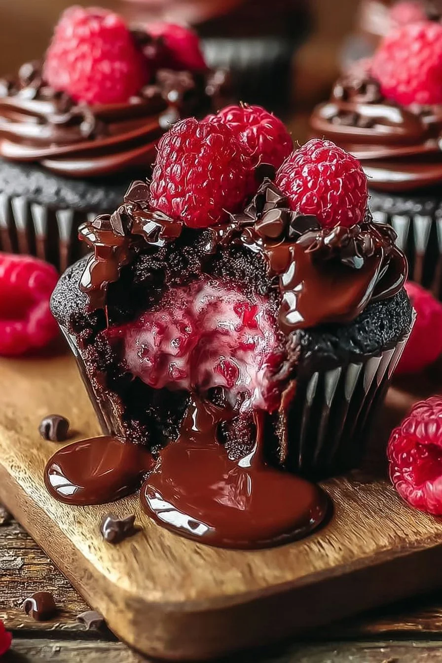 Raspberry Chocolate Lava Cupcakes