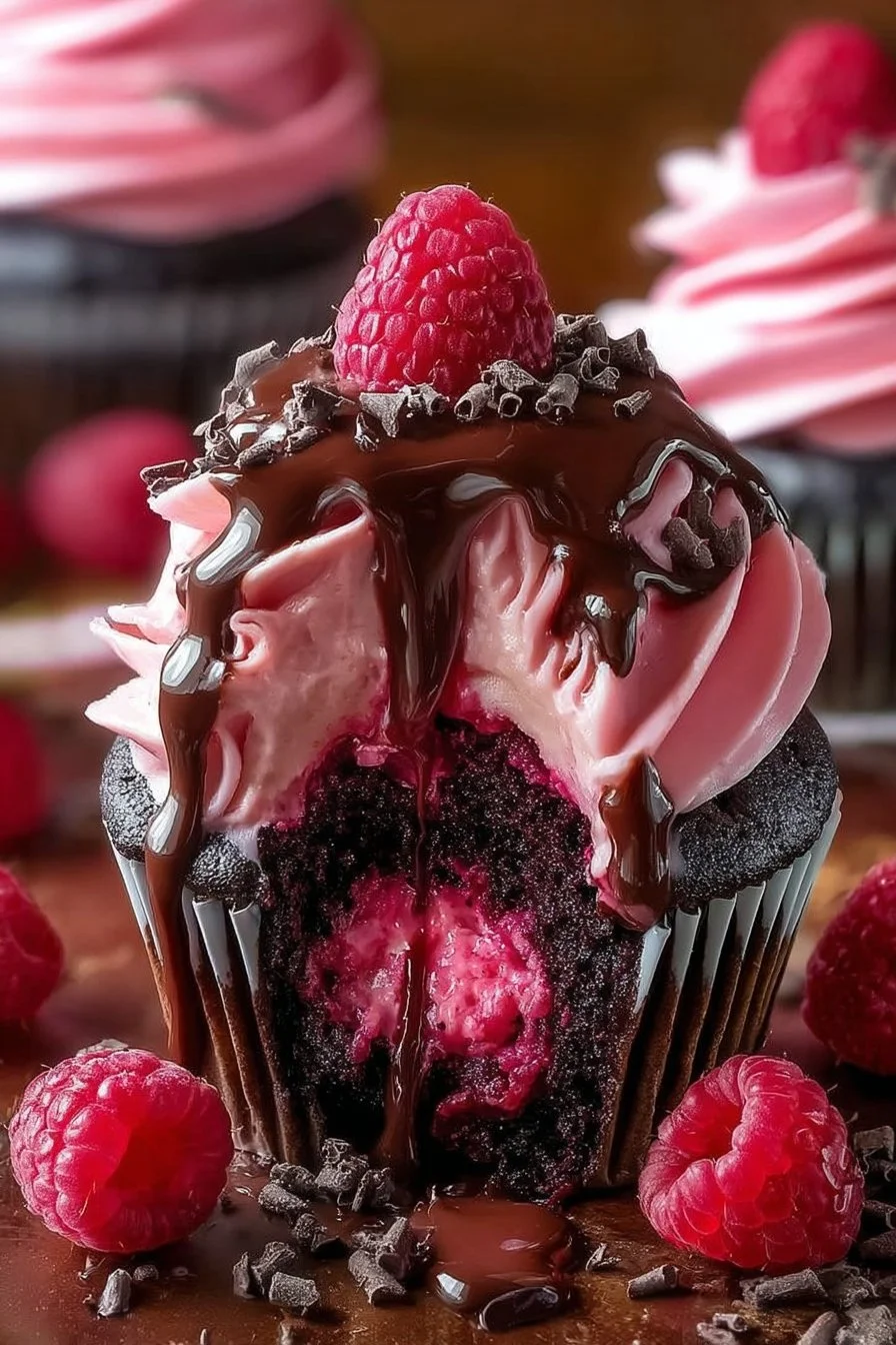 Raspberry Chocolate Lava Cupcakes