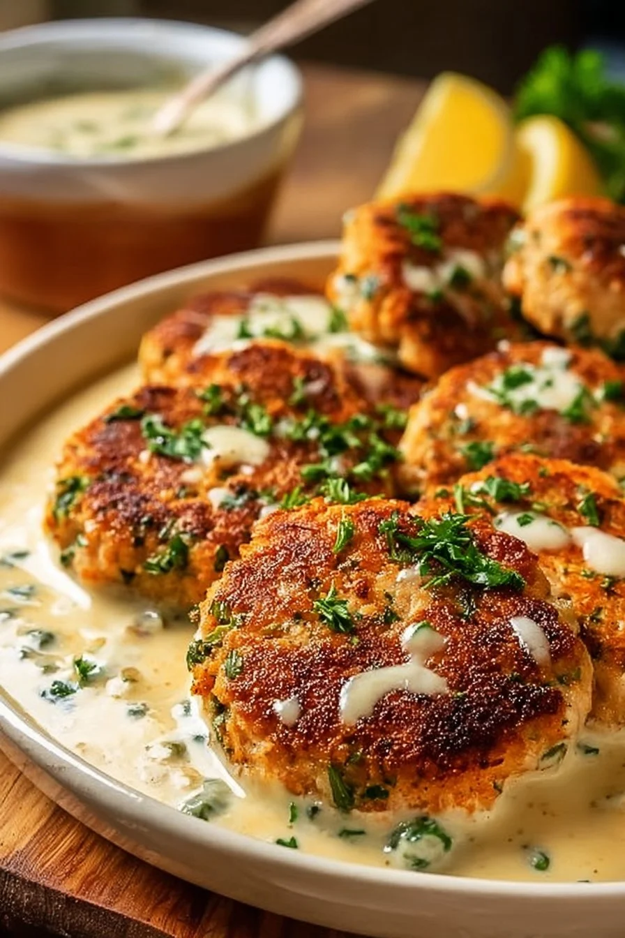 Salmon Patties with Lemon Garlic Sauce
