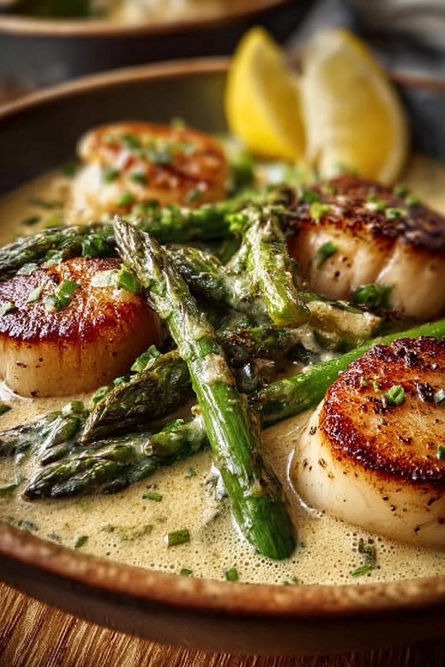 Seared Scallop Bowls with Asparagus & Creamy Sauce