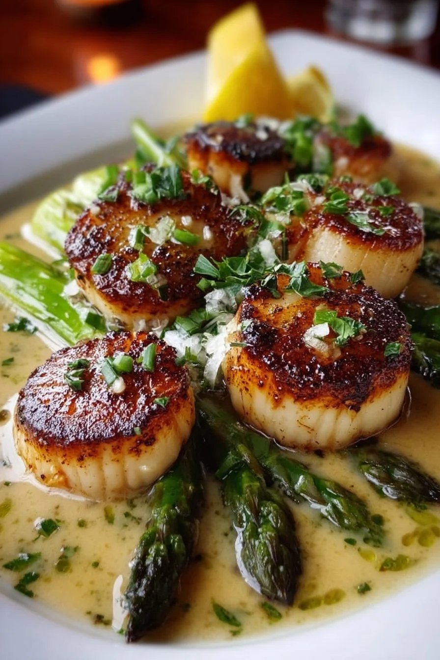 Seared Scallop Bowls with Asparagus & Creamy Sauce