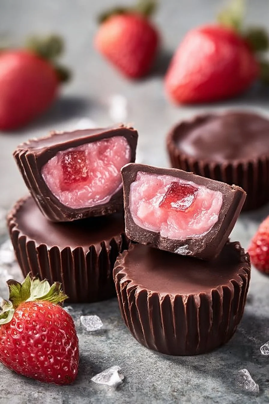 Delicious strawberry cream chocolates with a creamy pink filling