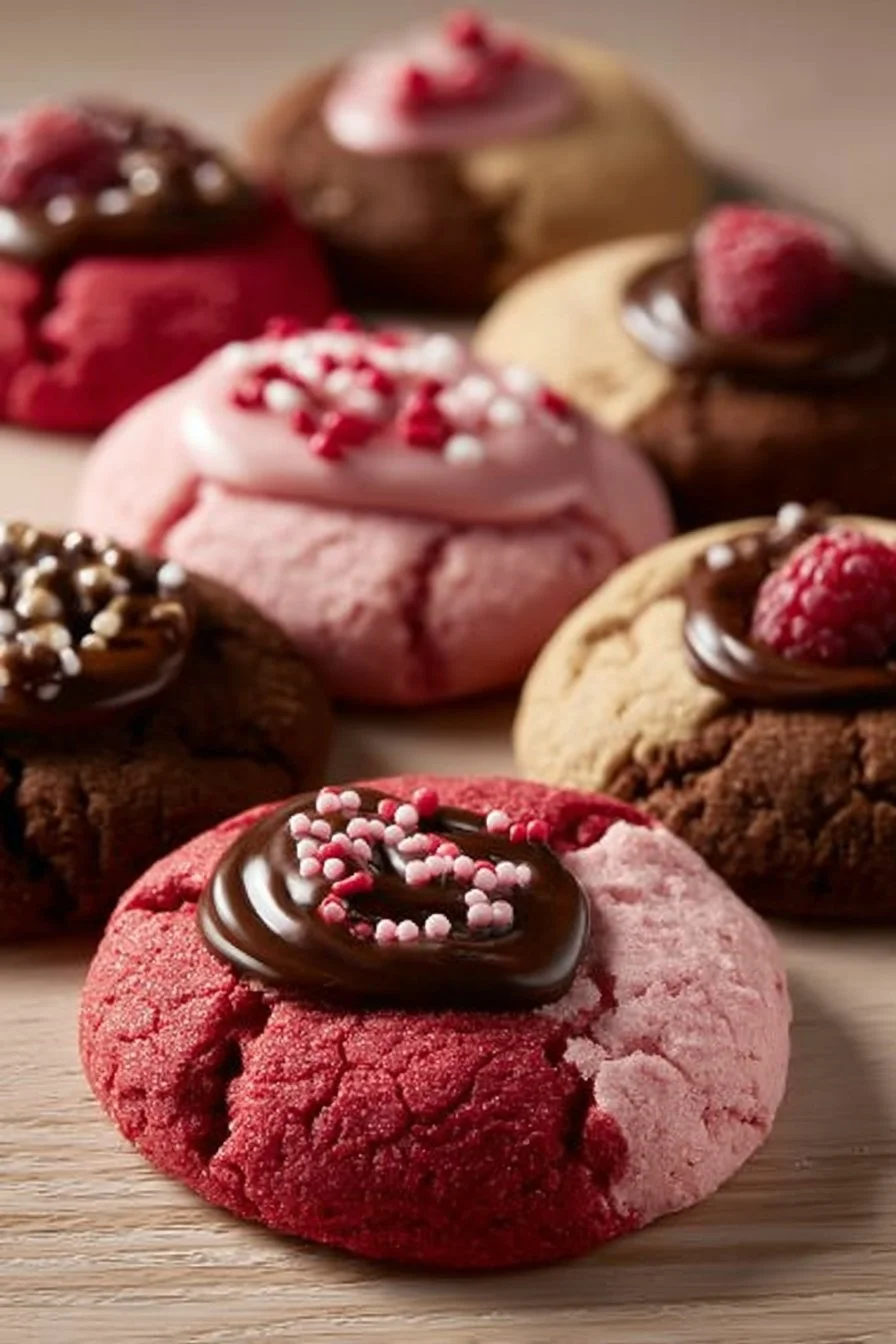 Valentine Ganache Cookies on a plate decorated for Valentine's Day