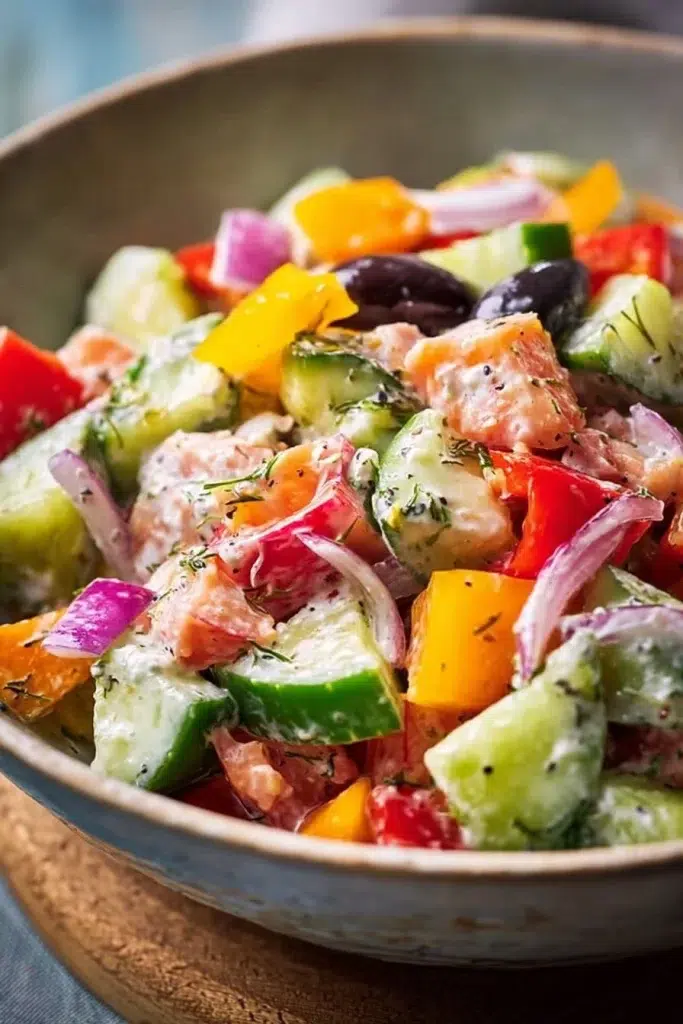 Classic Mediterranean Tuna Salad featuring Greek Yogurt in a fresh bowl