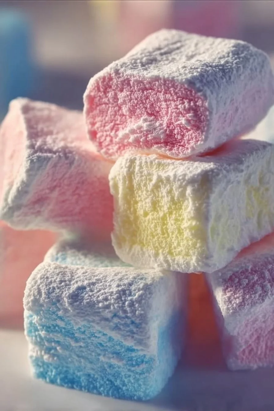 Cotton candy marshmallows in a colorful bowl, showcasing their fluffy texture.