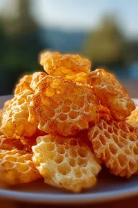 Crispy cottage cheese chips served in a bowl, a healthy snack alternative.