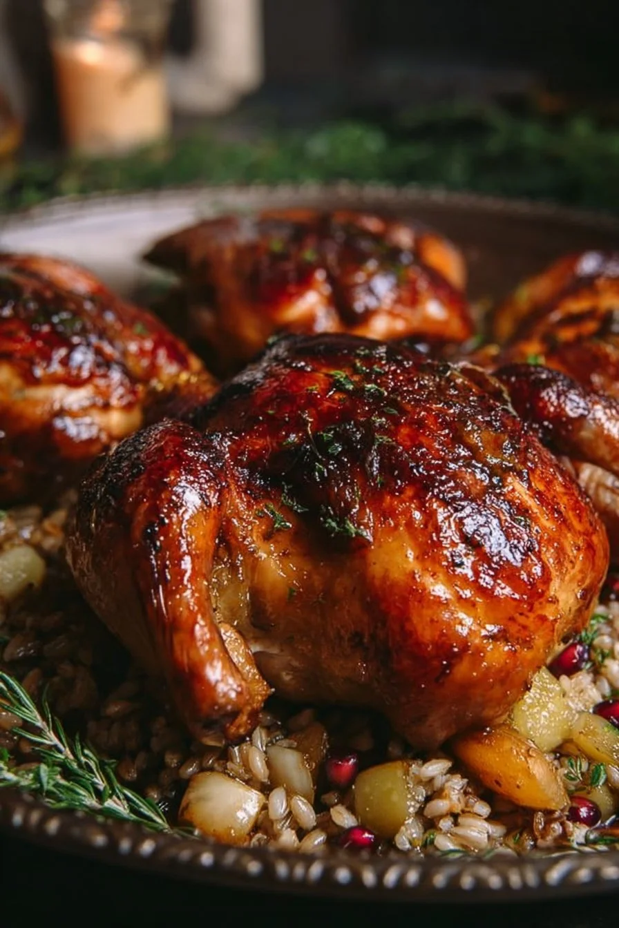 Fig Glazed Cornish Hens with Barley Stuffing