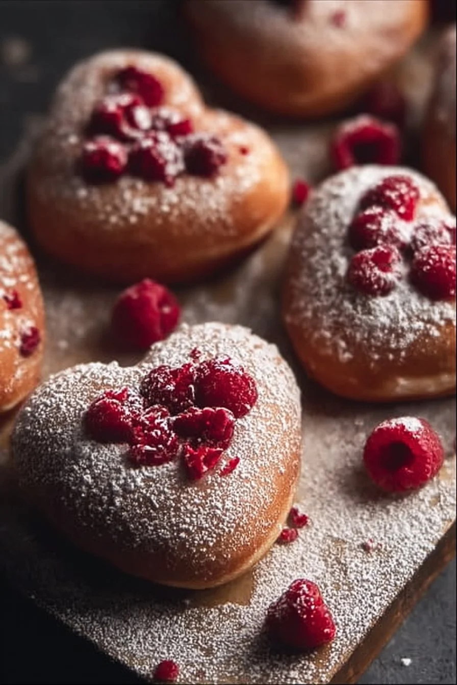 Raspberry Heart Shaped Doughnuts