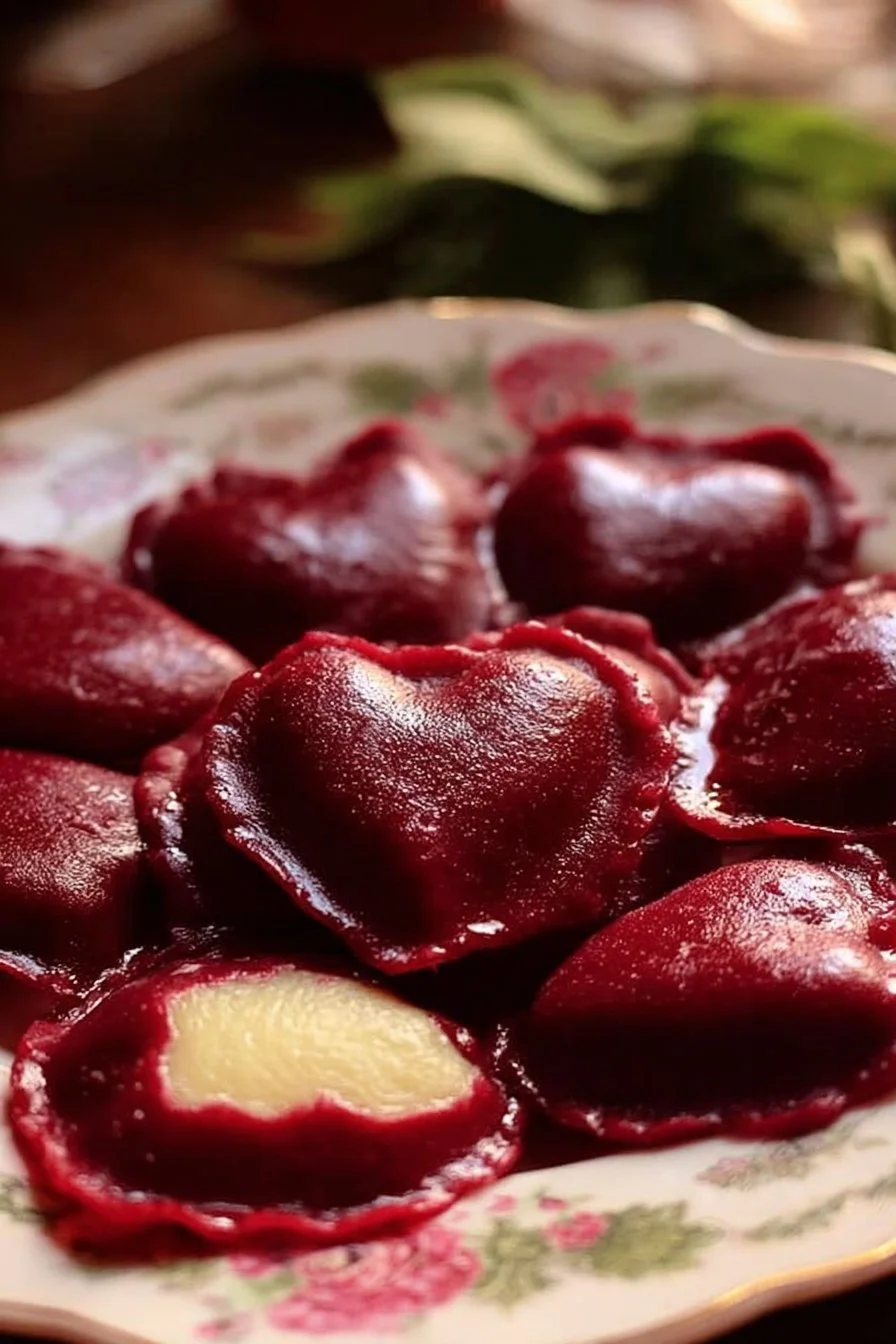 Red Beet Ravioli Hearts